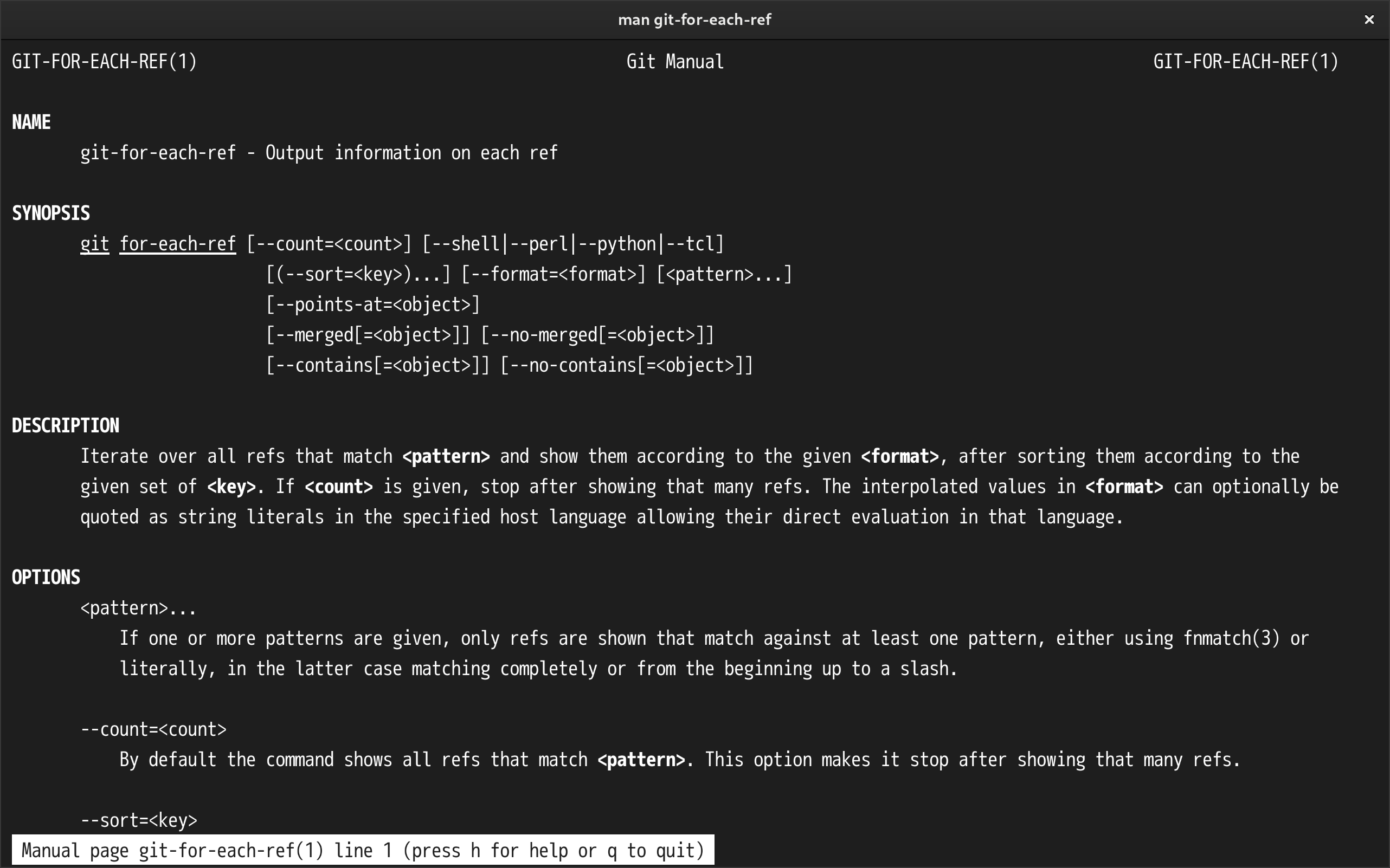 man page git for each ref